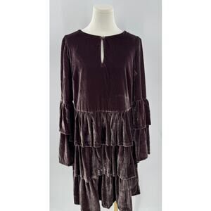 Banana Republic X Olivia Palermo Velvet Ruffle Dress Taupe Mauve 10 Coquette